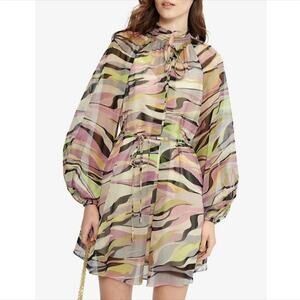 NEW Ted Baker Zeena Blouson Puff Sleeve Abstract Printed Woven Long Sleeve Dress